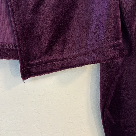 Y2K Purple Velvet long Sleeve Tie Front Shrug Cropped Top - Picture 3 of 6